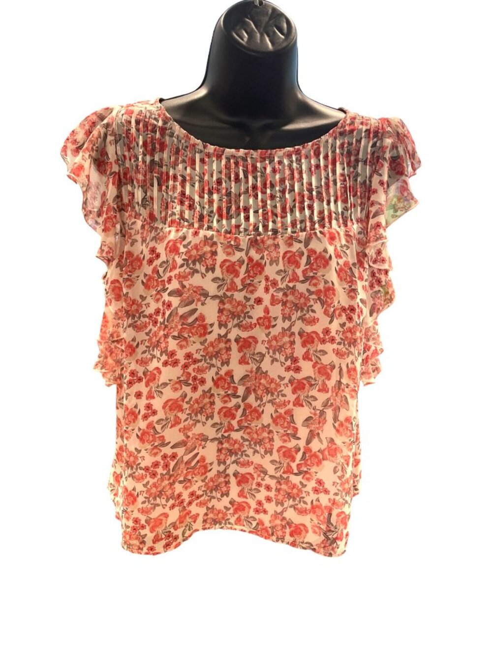 BB Dakota Small Floral Print Ruffle Sleeve Sheer Top Lightweight Cottagecore